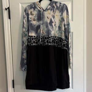 Tie-Dye and Leopard Print Hoodie